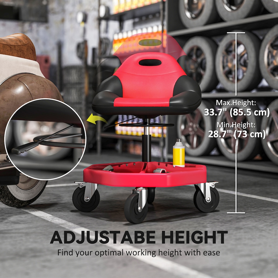 Image 993083_ALTMORE4.jpg, Product 993-083 / Price $129.99, HOMCOM Rolling Mechanic Stool, 300 LBS Capacity Garage Stool, Red from HOMCOM on TSC.ca's Home & Garden department