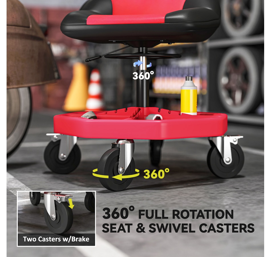Image 993083_ALTMORE6.jpg, Product 993-083 / Price $129.99, HOMCOM Rolling Mechanic Stool, 300 LBS Capacity Garage Stool, Red from HOMCOM on TSC.ca's Home & Garden department