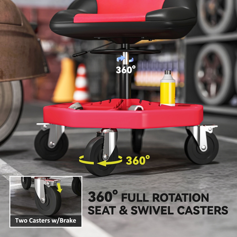 Image 993083_ALTMORE6.jpg, Product 993-083 / Price $129.99, HOMCOM Rolling Mechanic Stool, 300 LBS Capacity Garage Stool, Red from HOMCOM on TSC.ca's Home & Garden department