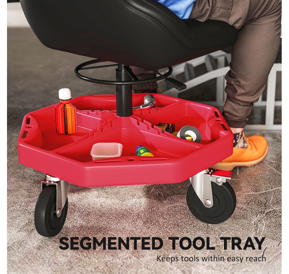 Image 993083_ALTMORE7.jpg, Product 993-083 / Price $129.99, HOMCOM Rolling Mechanic Stool, 300 LBS Capacity Garage Stool, Red from HOMCOM on TSC.ca's Home & Garden department