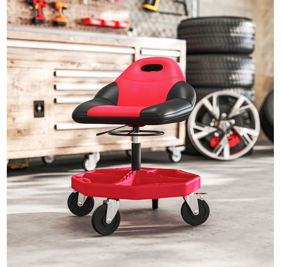 Image 993083_ALTMORE8.jpg, Product 993-083 / Price $129.99, HOMCOM Rolling Mechanic Stool, 300 LBS Capacity Garage Stool, Red from HOMCOM on TSC.ca's Home & Garden department