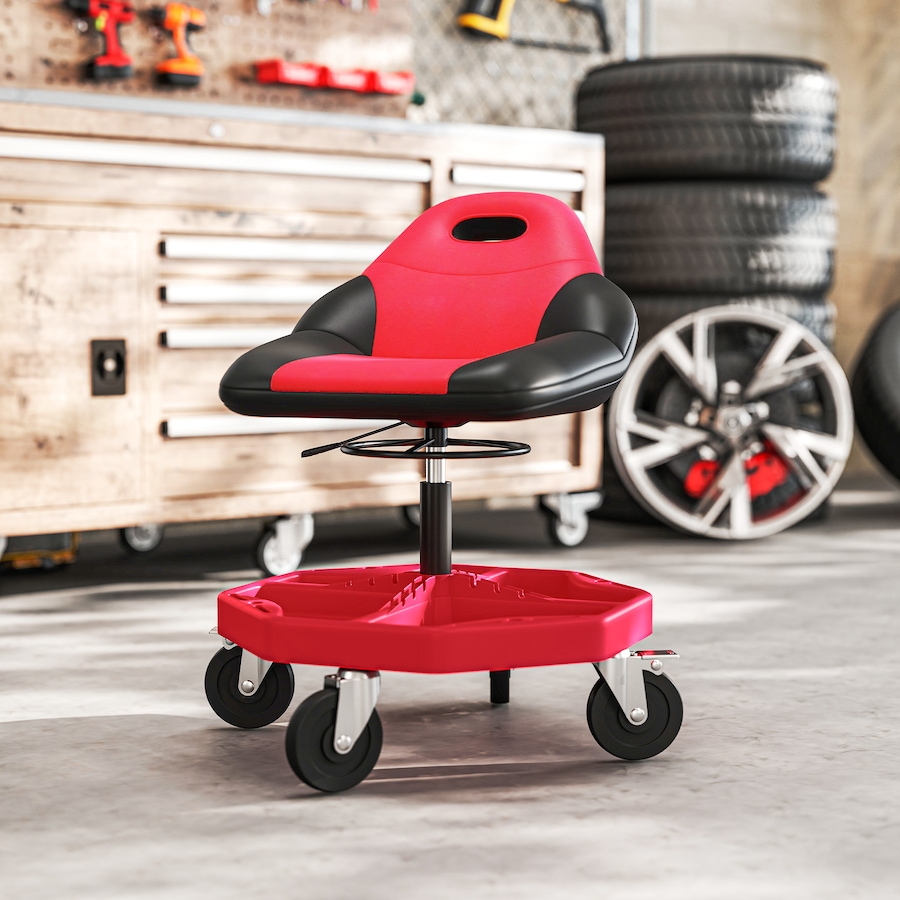 Image 993083_ALTMORE8.jpg, Product 993-083 / Price $129.99, HOMCOM Rolling Mechanic Stool, 300 LBS Capacity Garage Stool, Red from HOMCOM on TSC.ca's Home & Garden department