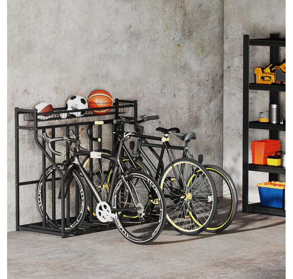Image 993090_ALTMORE1.jpg, Product 993-090 / Price $119.99, Soozier 4 Bicycle Bike Stand, Floor Bike Storage Rack with Basket, Hooks from Soozier on TSC.ca's Home & Garden department