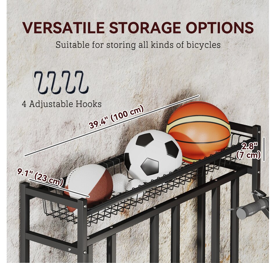 Image 993090_ALTMORE4.jpg, Product 993-090 / Price $119.99, Soozier 4 Bicycle Bike Stand, Floor Bike Storage Rack with Basket, Hooks from Soozier on TSC.ca's Home & Garden department