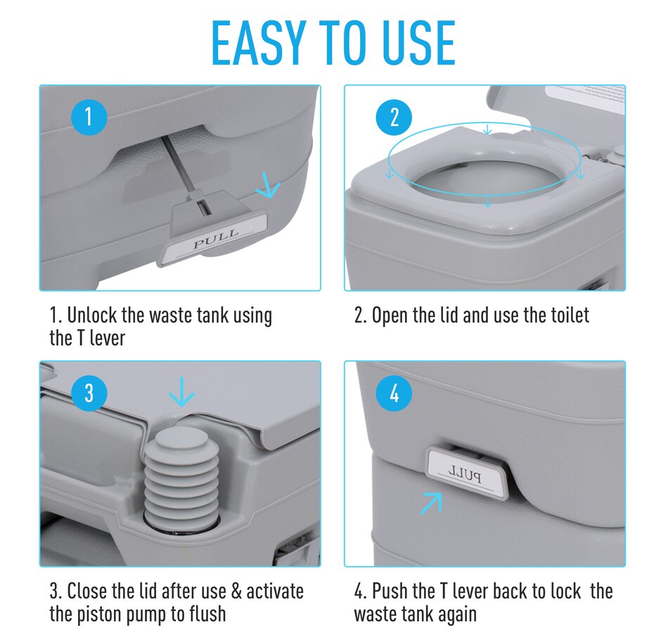 Image 993101_ALTMORE4.jpg, Product 993-101 / Price $129.99, Outsunny Portable Toilet for Adults, Flushable Travel Toilet with Lid, Grey from Outsunny on TSC.ca's Health & Fitness department