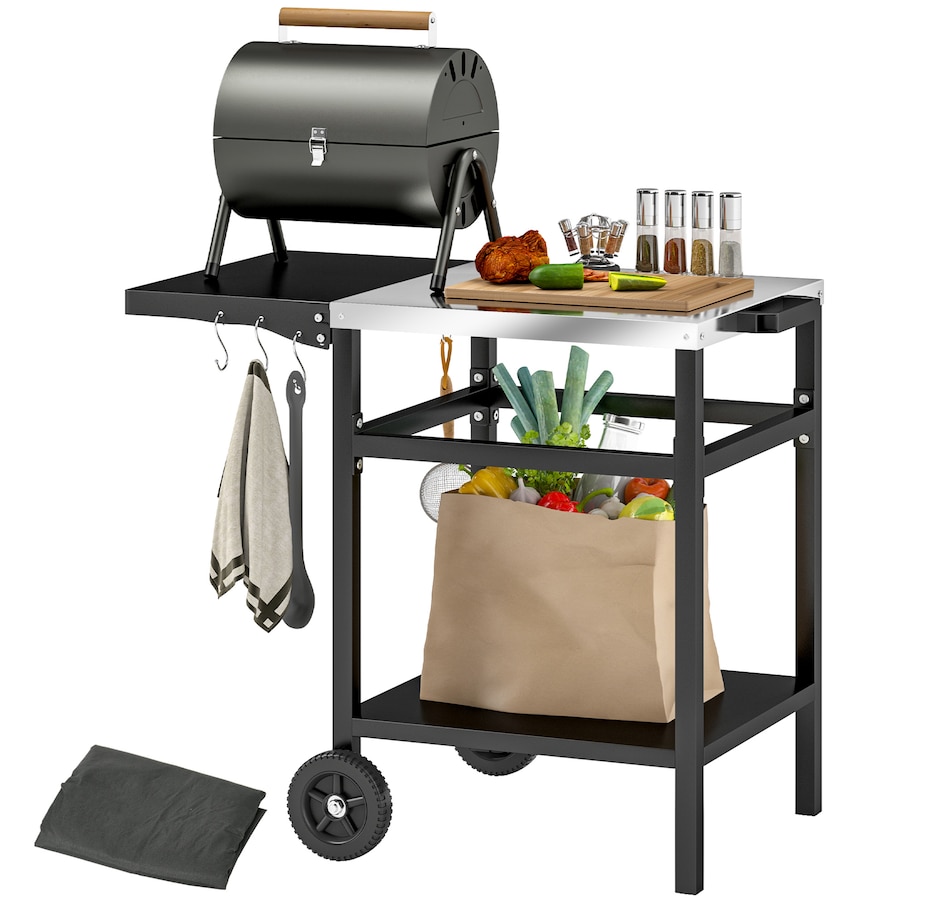 Image 993117.jpg, Product 993-117 / Price $134.99, Outsunny Outdoor Grill Dining Cart with Stainless Steel Top and Foldable Side Table from Outsunny on TSC.ca's department