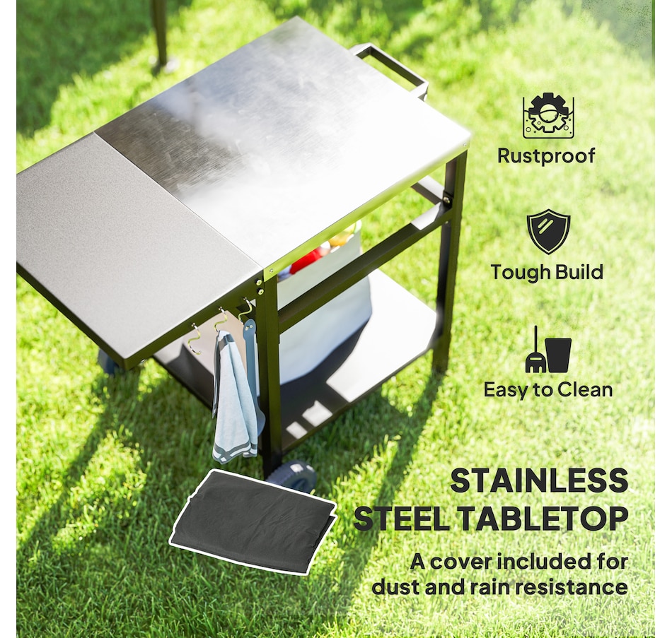 Image 993117_ALTMORE4.jpg, Product 993-117 / Price $134.99, Outsunny Outdoor Grill Dining Cart with Stainless Steel Top and Foldable Side Table from Outsunny on TSC.ca's department