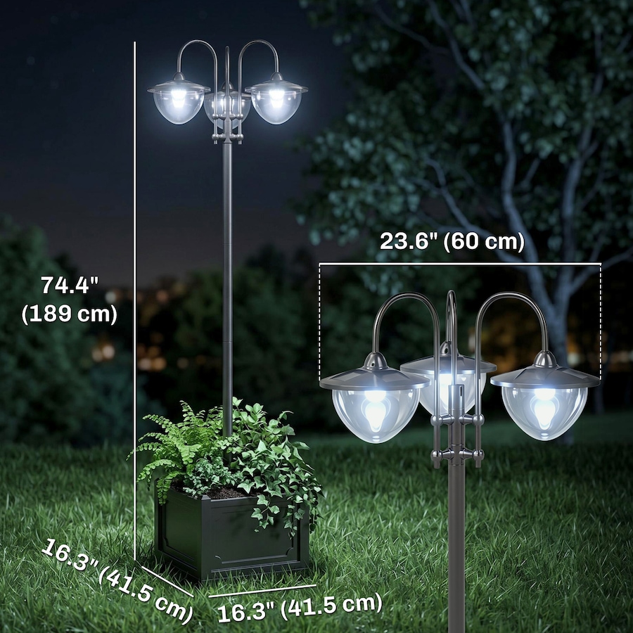 Image 993124_ALTMORE11.jpg, Product 993-124 / Price $139.99, Outsunny 74.5" 3-head Solar Lamp Post Street Light with Planter from Outsunny on TSC.ca's Home & Garden department