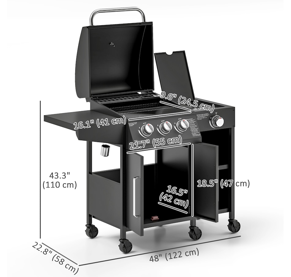 Image 993132_ALTMORE3.jpg, Product 993-132 / Price $429.99, Outsunny 3 Burner Propane Gas Grill with Side Burner from Outsunny on TSC.ca's department