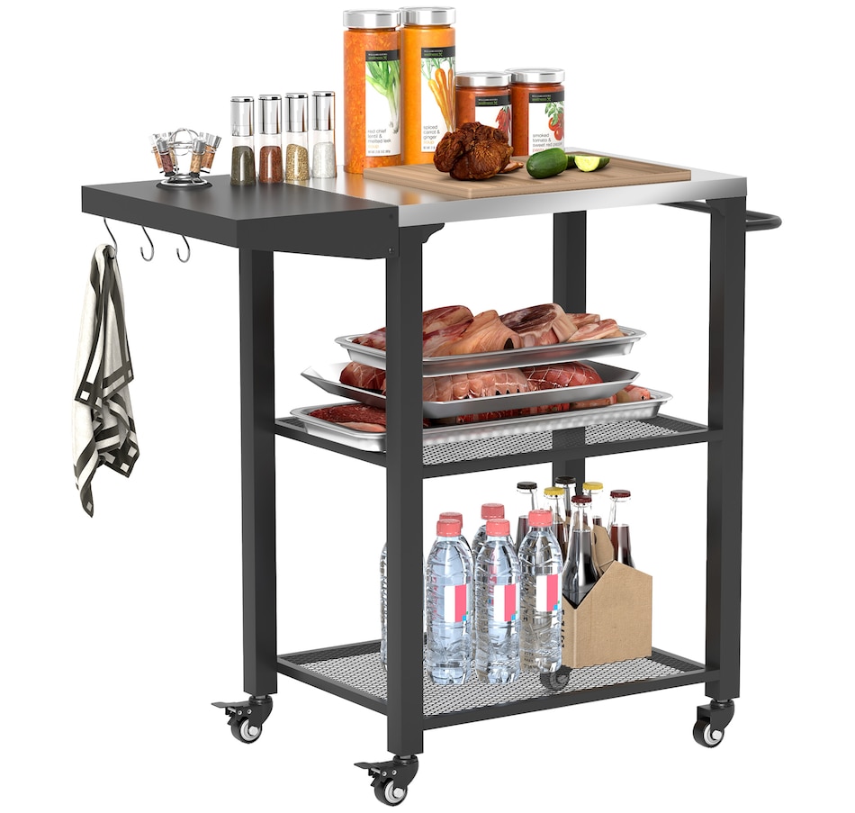 Image 993140.jpg, Product 993-140 / Price $122.99, Outsunny 3-Tier Outdoor Grill Cart w/ Side Table, Pizza Oven Stand from Outsunny on TSC.ca's department