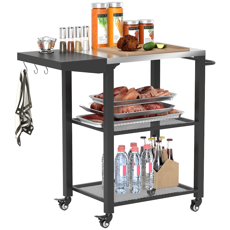 Image 993140.jpg, Product 993-140 / Price $119.99, Outsunny 3-Tier Outdoor Grill Cart w/ Side Table, Pizza Oven Stand from Outsunny on TSC.ca's department
