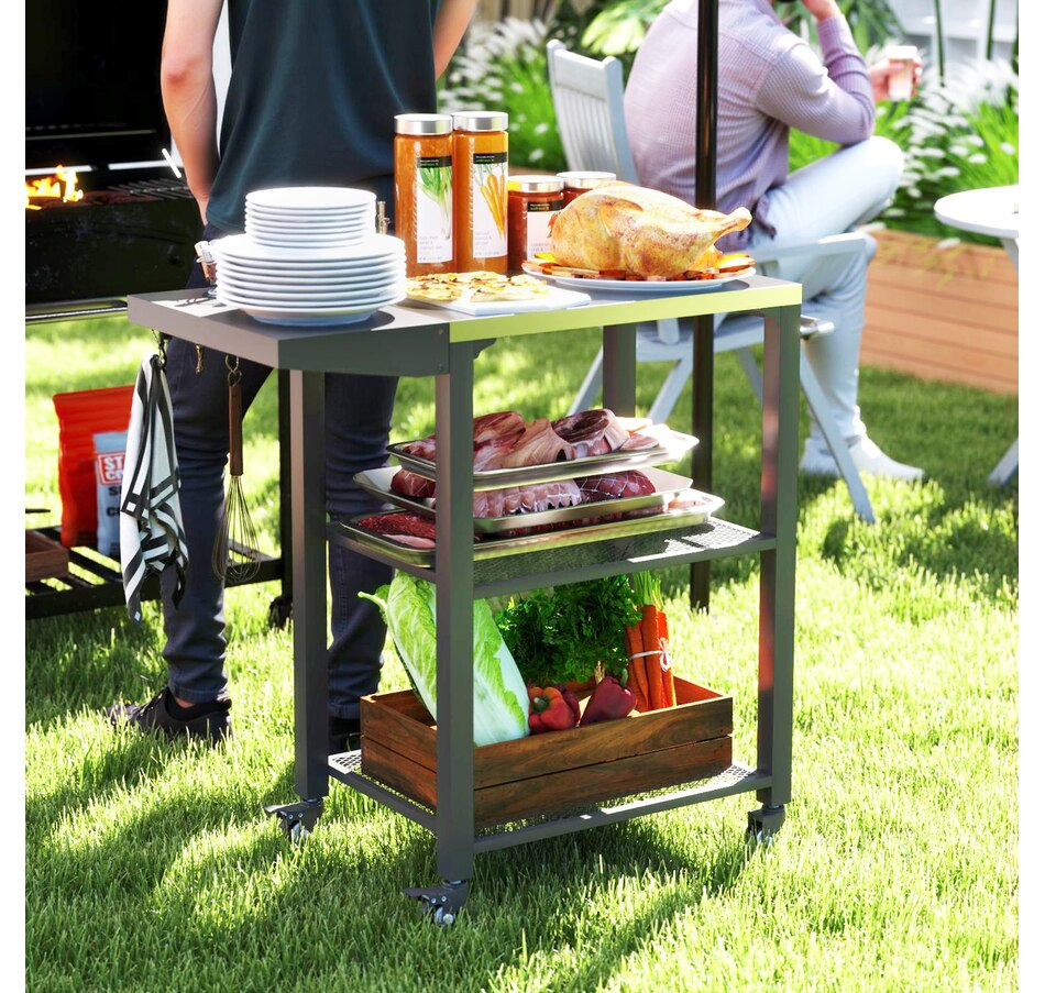 Image 993140_ALTMORE2.jpg, Product 993-140 / Price $122.99, Outsunny 3-Tier Outdoor Grill Cart w/ Side Table, Pizza Oven Stand from Outsunny on TSC.ca's department