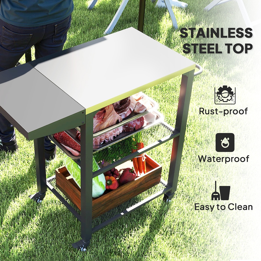 Image 993140_ALTMORE4.jpg, Product 993-140 / Price $119.99, Outsunny 3-Tier Outdoor Grill Cart w/ Side Table, Pizza Oven Stand from Outsunny on TSC.ca's department