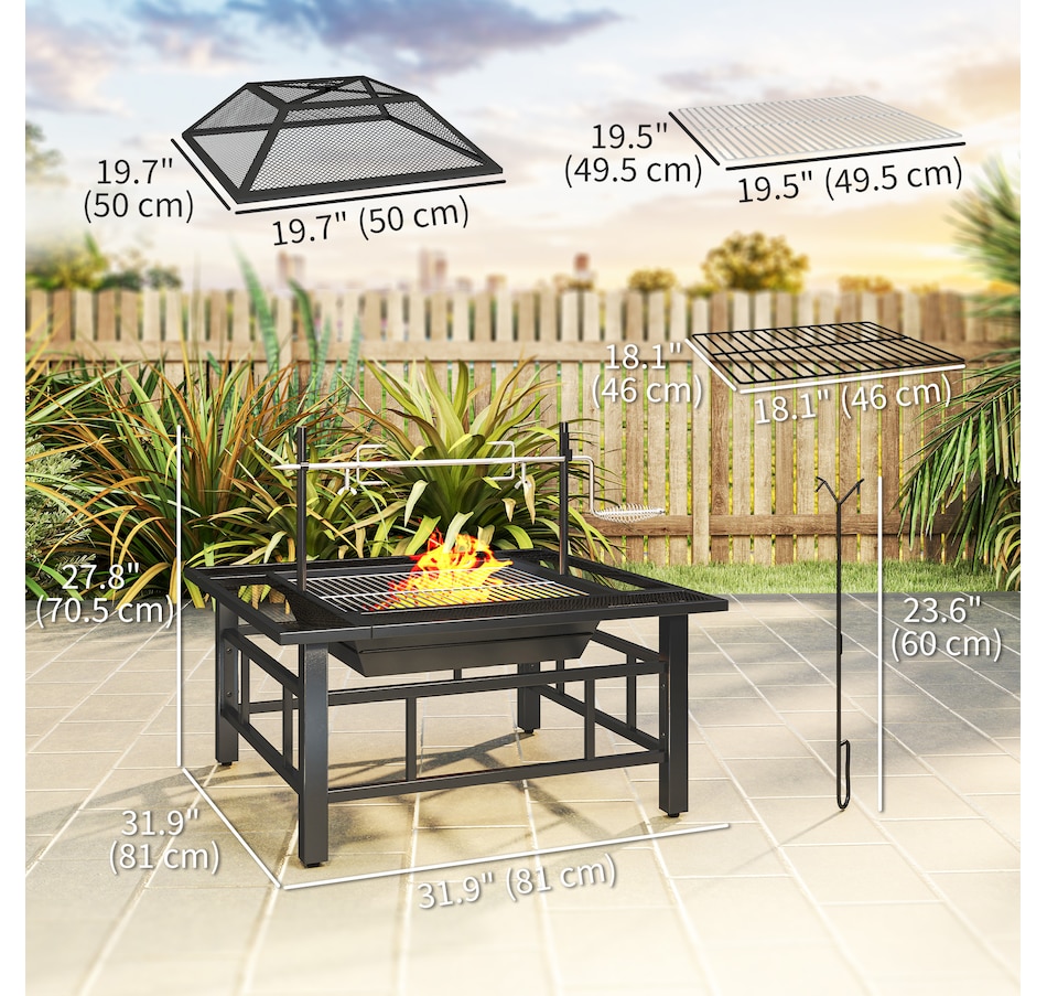Image 993144_ALTMORE3.jpg, Product 993-144 / Price $159.99, Outsunny Outdoor Fire Pit Firepit with BBQ Grill Grate Poker Lid, Black from Outsunny on TSC.ca's department