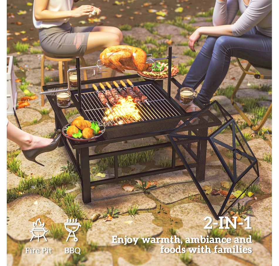 Image 993144_ALTMORE4.jpg, Product 993-144 / Price $159.99, Outsunny Outdoor Fire Pit Firepit with BBQ Grill Grate Poker Lid, Black from Outsunny on TSC.ca's department
