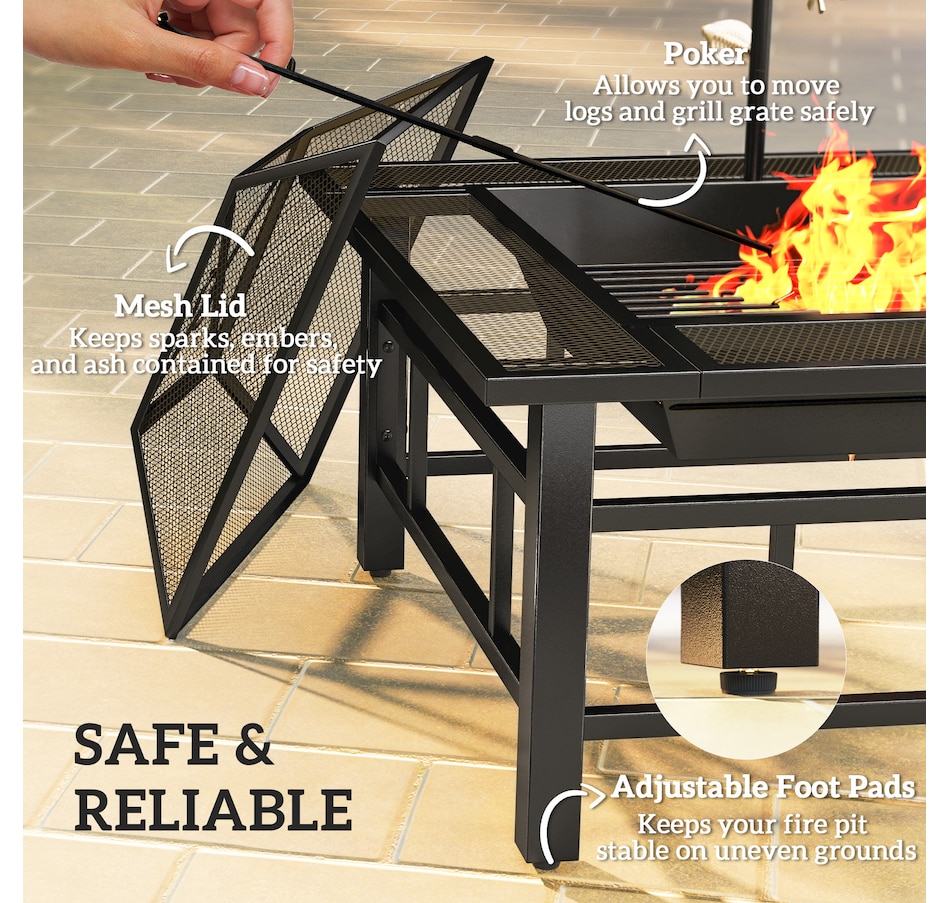 Image 993144_ALTMORE6.jpg, Product 993-144 / Price $159.99, Outsunny Outdoor Fire Pit Firepit with BBQ Grill Grate Poker Lid, Black from Outsunny on TSC.ca's department