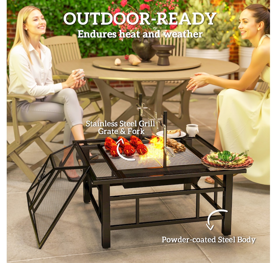 Image 993144_ALTMORE7.jpg, Product 993-144 / Price $159.99, Outsunny Outdoor Fire Pit Firepit with BBQ Grill Grate Poker Lid, Black from Outsunny on TSC.ca's department