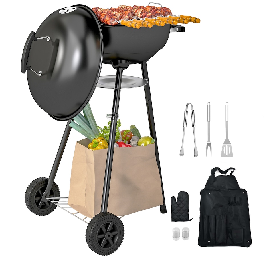Image 993147.jpg, Product 993-147 / Price $94.99, Outsunny 17" Kettle Charcoal BBQ Grill with BBQ Accessories, Barbecue Grill from Outsunny on TSC.ca's department