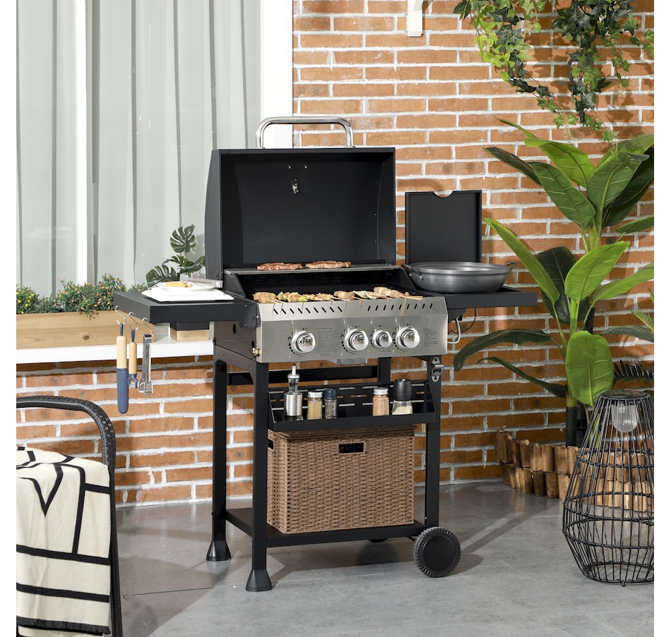 Image 993149_ALTMORE2.jpg, Product 993-149 / Price $279.99, Outsunny Propane Gas Grill, 38,000 BTU Outdoor BBQ Grill Cart, Black from Outsunny on TSC.ca's department