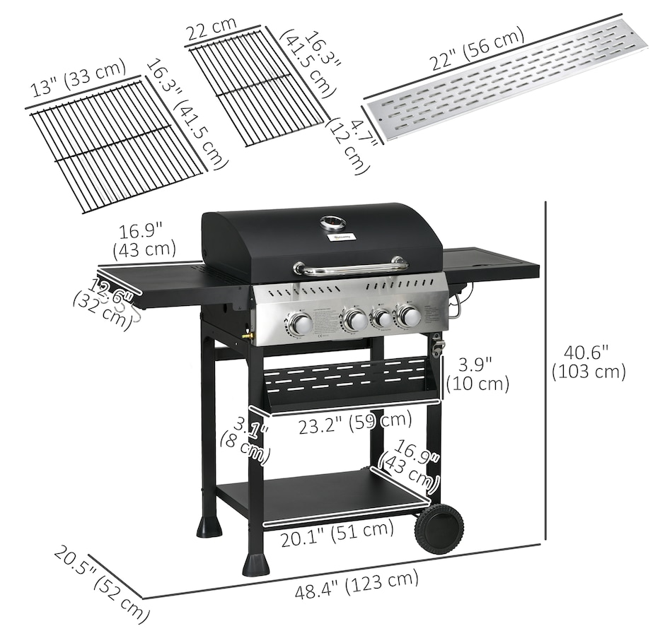 Image 993149_ALTMORE3.jpg, Product 993-149 / Price $279.99, Outsunny Propane Gas Grill, 38,000 BTU Outdoor BBQ Grill Cart, Black from Outsunny on TSC.ca's department