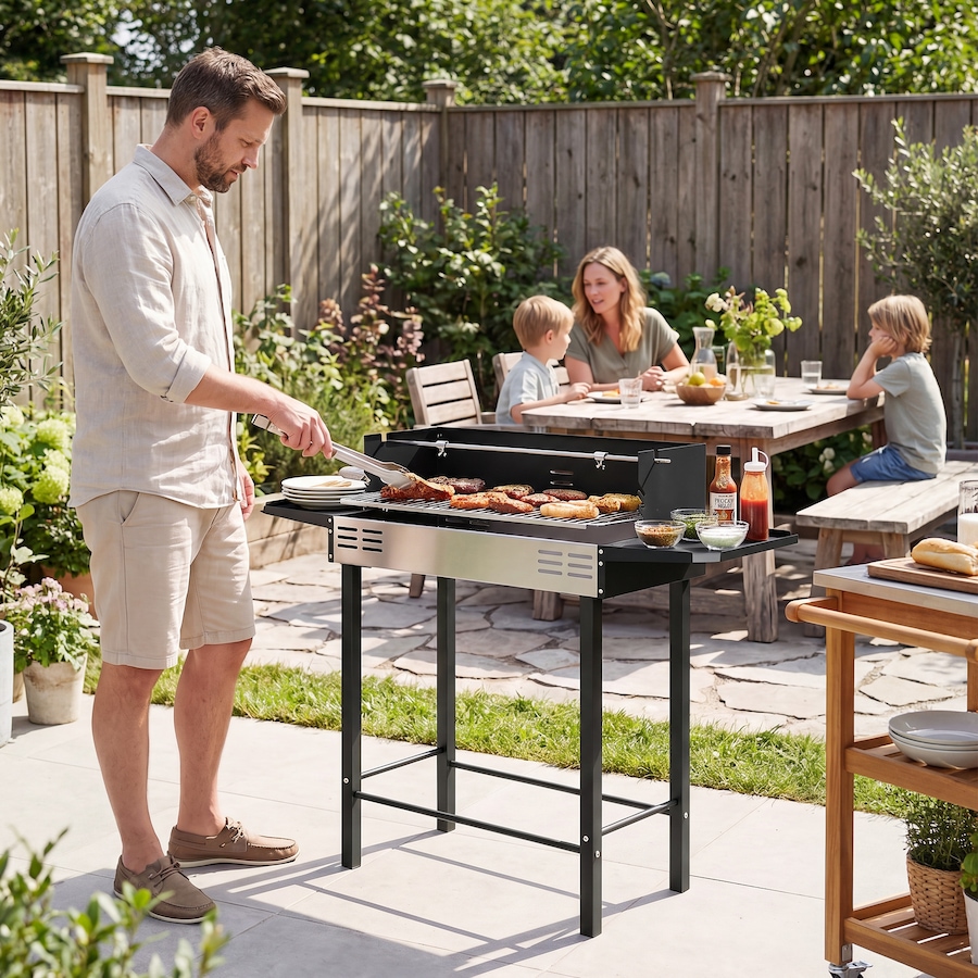 Image 993150_ALTMORE12.jpg, Product 993-150 / Price $108.99, Outsunny BBQ Rotisserie Grill, Charcoal Split Roaster, Black from Outsunny on TSC.ca's  department