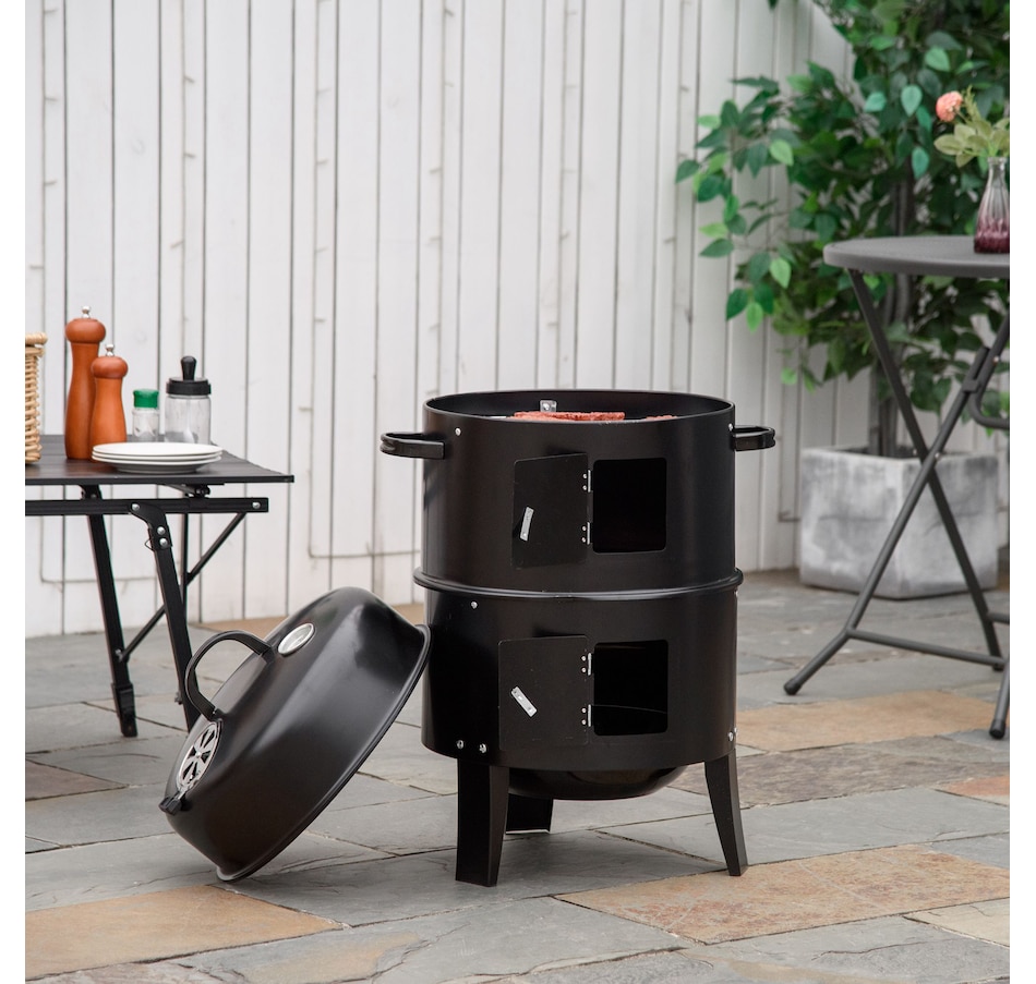 Image 993157_ALTMORE2.jpg, Product 993-157 / Price $99.99, Outsunny 3-in-1 Vertical Charcoal BBQ Smoker, 16" Round Barbecue Grill from Outsunny on TSC.ca's department