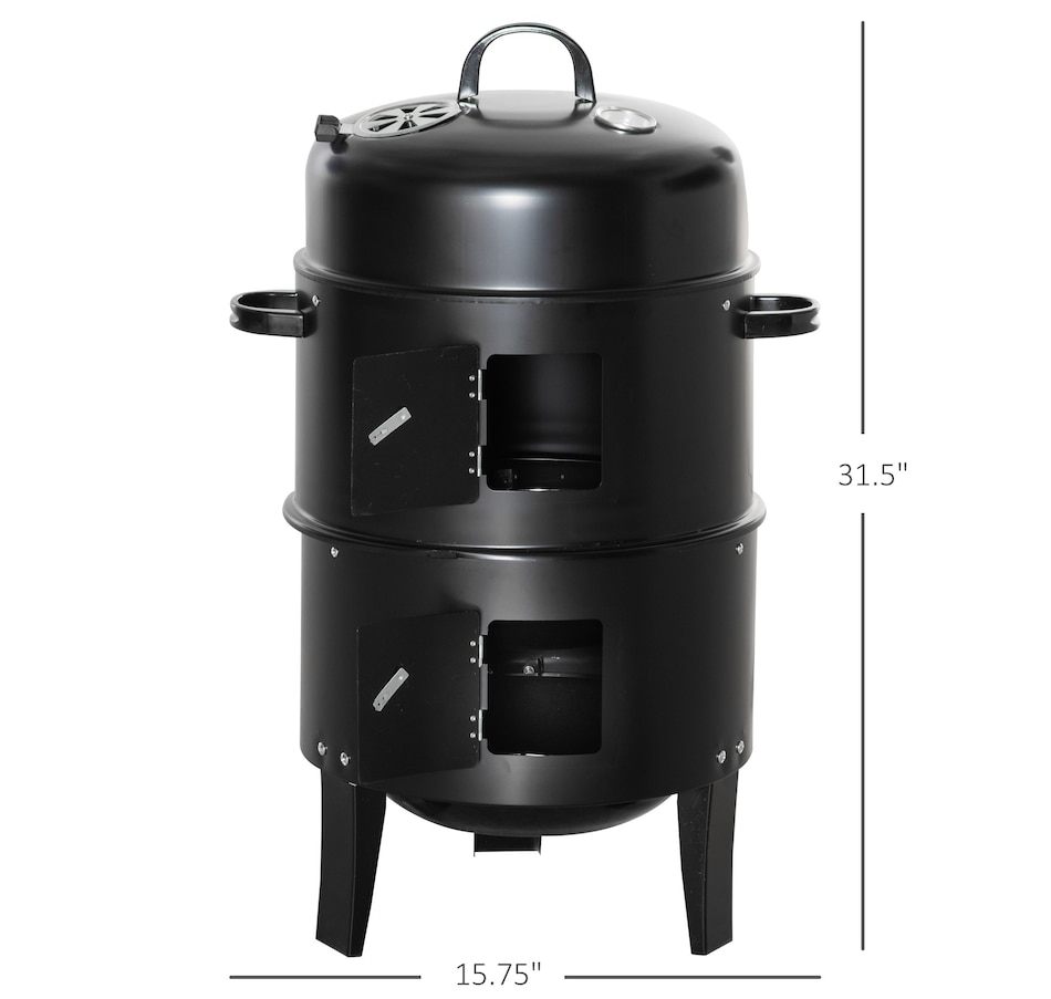 Image 993157_ALTMORE3.jpg, Product 993-157 / Price $99.99, Outsunny 3-in-1 Vertical Charcoal BBQ Smoker, 16" Round Barbecue Grill from Outsunny on TSC.ca's department