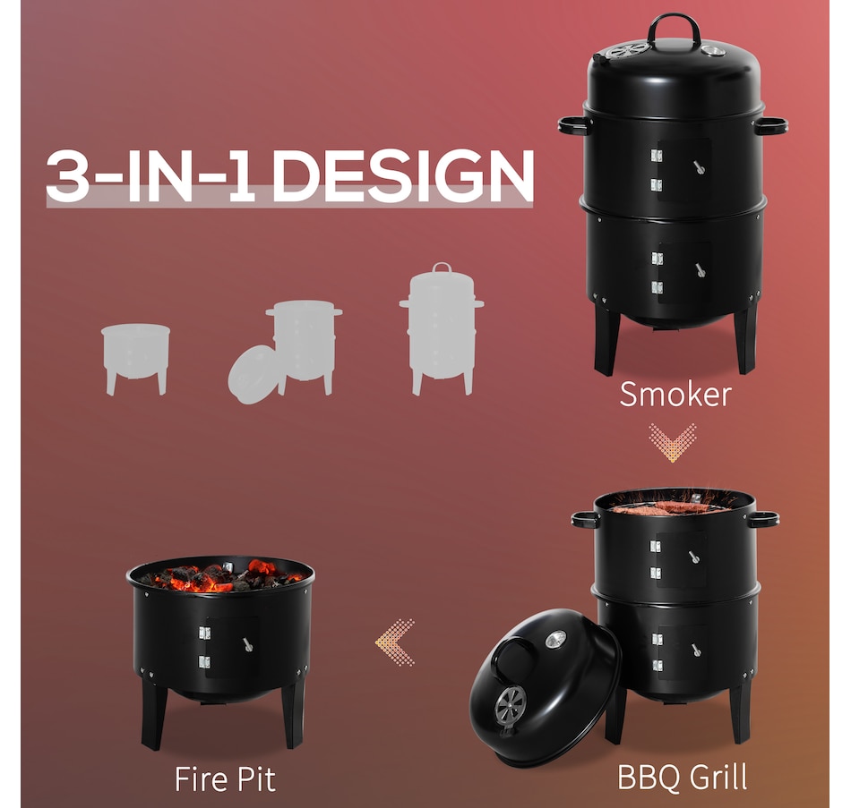 Image 993157_ALTMORE4.jpg, Product 993-157 / Price $99.99, Outsunny 3-in-1 Vertical Charcoal BBQ Smoker, 16" Round Barbecue Grill from Outsunny on TSC.ca's department