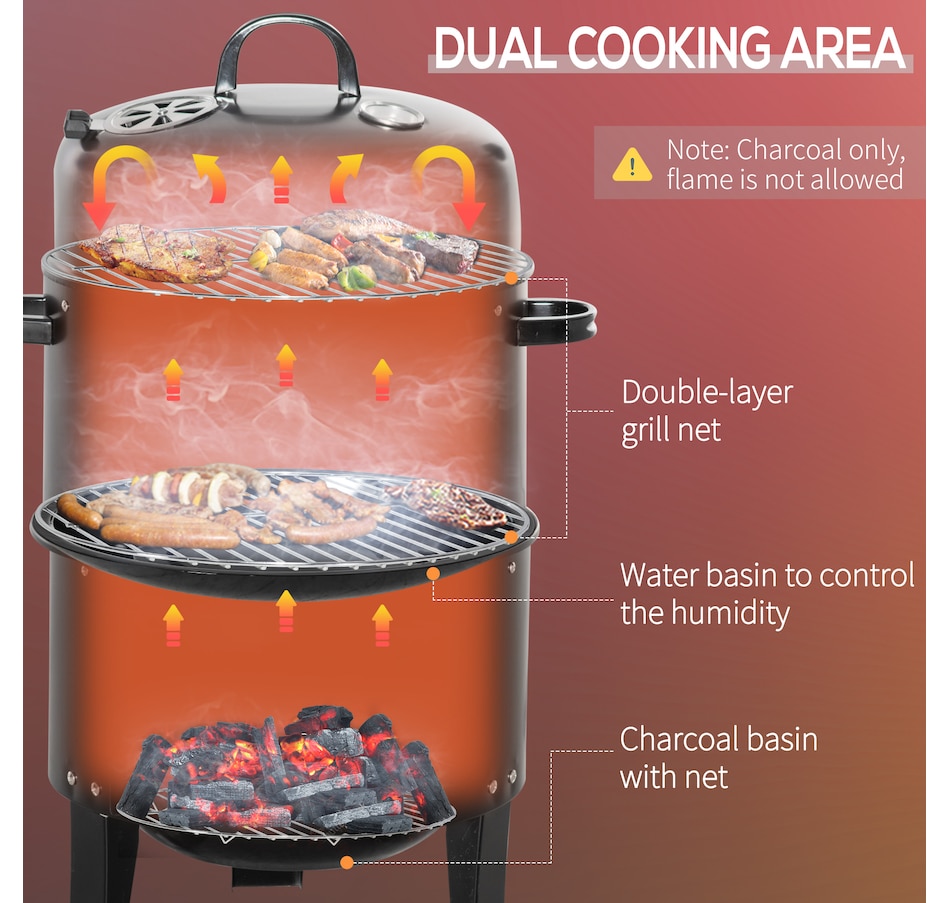 Image 993157_ALTMORE5.jpg, Product 993-157 / Price $99.99, Outsunny 3-in-1 Vertical Charcoal BBQ Smoker, 16" Round Barbecue Grill from Outsunny on TSC.ca's department