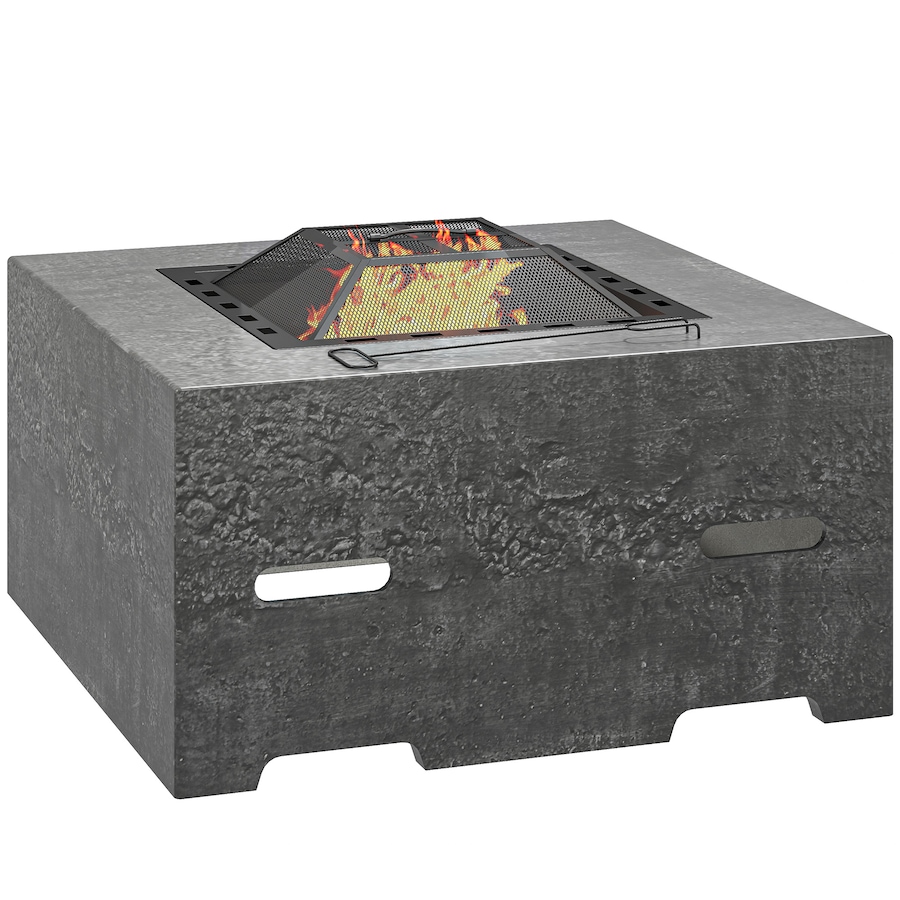 Image 993177.jpg, Product 993-177 / Price $249.99, Outsunny Square Fire Pit with Fire Poker, Fireplace with Mesh Lid, Grey from Outsunny on TSC.ca's department