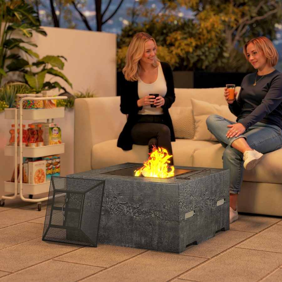 Image 993177_ALTMORE2.jpg, Product 993-177 / Price $249.99, Outsunny Square Fire Pit with Fire Poker, Fireplace with Mesh Lid, Grey from Outsunny on TSC.ca's department