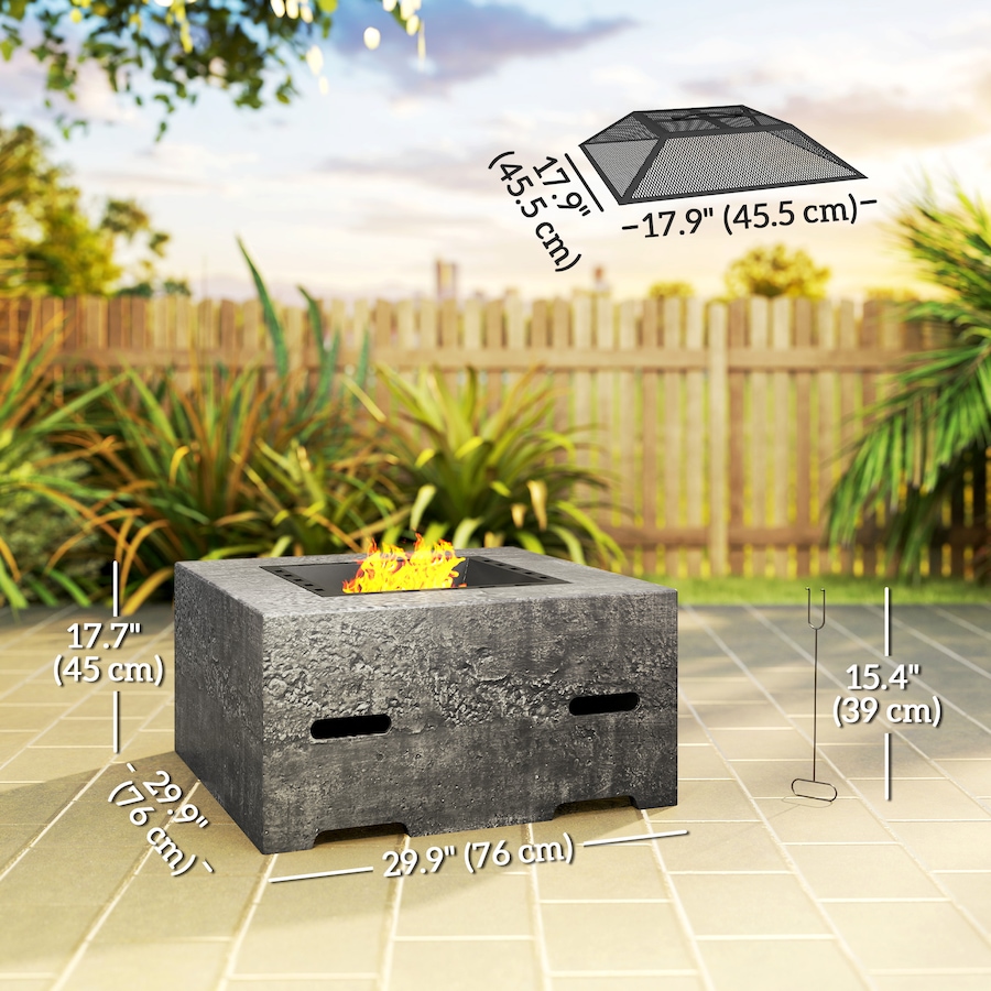 Image 993177_ALTMORE3.jpg, Product 993-177 / Price $249.99, Outsunny Square Fire Pit with Fire Poker, Fireplace with Mesh Lid, Grey from Outsunny on TSC.ca's department
