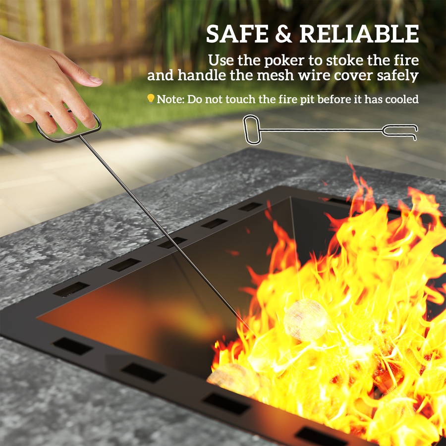 Image 993177_ALTMORE4.jpg, Product 993-177 / Price $249.99, Outsunny Square Fire Pit with Fire Poker, Fireplace with Mesh Lid, Grey from Outsunny on TSC.ca's department
