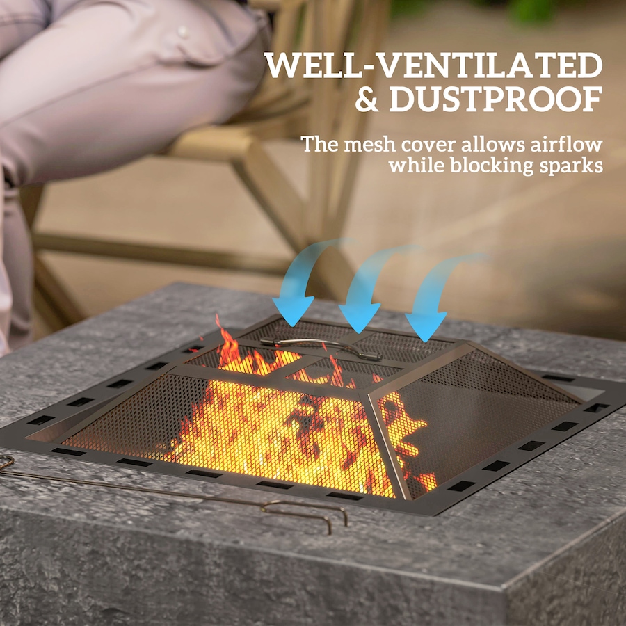 Image 993177_ALTMORE5.jpg, Product 993-177 / Price $249.99, Outsunny Square Fire Pit with Fire Poker, Fireplace with Mesh Lid, Grey from Outsunny on TSC.ca's department