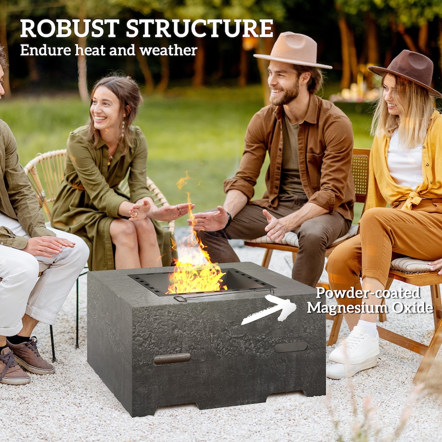 Image 993177_ALTMORE6.jpg, Product 993-177 / Price $249.99, Outsunny Square Fire Pit with Fire Poker, Fireplace with Mesh Lid, Grey from Outsunny on TSC.ca's department