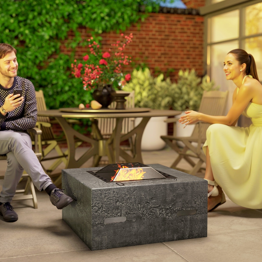 Image 993177_ALTMORE7.jpg, Product 993-177 / Price $249.99, Outsunny Square Fire Pit with Fire Poker, Fireplace with Mesh Lid, Grey from Outsunny on TSC.ca's department