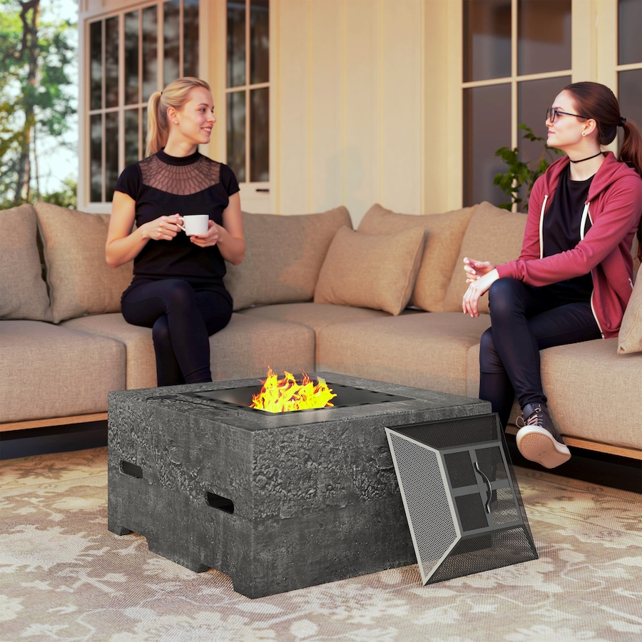 Image 993177_ALTMORE8.jpg, Product 993-177 / Price $249.99, Outsunny Square Fire Pit with Fire Poker, Fireplace with Mesh Lid, Grey from Outsunny on TSC.ca's department