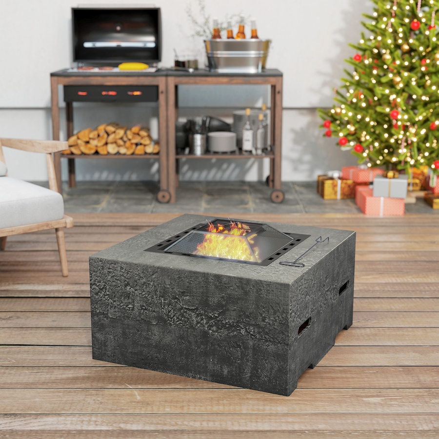 Image 993177_ALTMORE9.jpg, Product 993-177 / Price $249.99, Outsunny Square Fire Pit with Fire Poker, Fireplace with Mesh Lid, Grey from Outsunny on TSC.ca's department