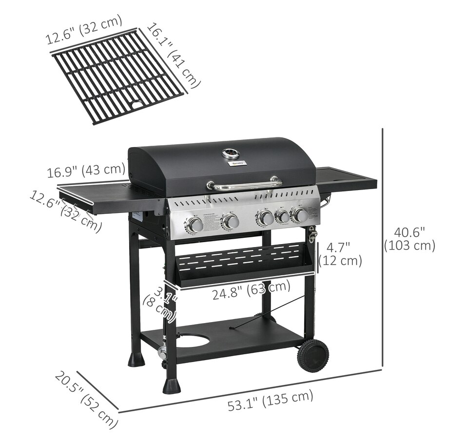 Image 993179_ALTMORE10.jpg, Product 993-179 / Price $349.99, Outsunny Propane Gas Grill, 40,000 BTU Outdoor BBQ Grill Cart, Black from Outsunny on TSC.ca's department