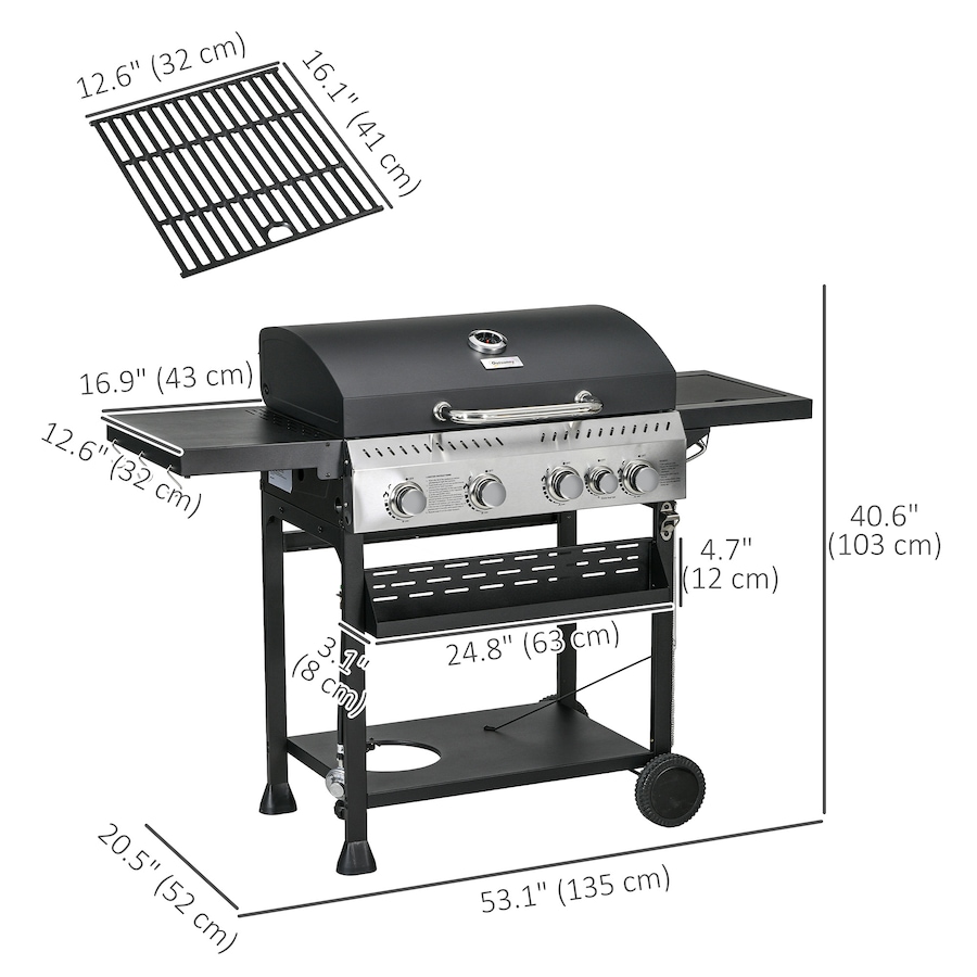 Image 993179_ALTMORE10.jpg, Product 993-179 / Price $329.99, Outsunny Propane Gas Grill, 40,000 BTU Outdoor BBQ Grill Cart, Black from Outsunny on TSC.ca's  department