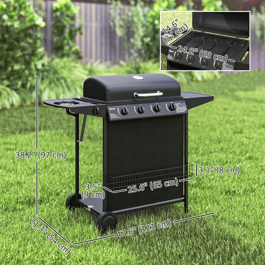Image 993191_ALTMORE10.jpg, Product 993-191 / Price $279.99, Outsunny 4+1 Burner Propane Gas BBQ Grill, Portable Gas Grill, Black from Outsunny on TSC.ca's department