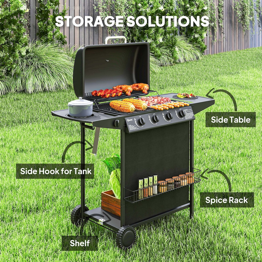 Image 993191_ALTMORE6.jpg, Product 993-191 / Price $279.99, Outsunny 4+1 Burner Propane Gas BBQ Grill, Portable Gas Grill, Black from Outsunny on TSC.ca's department