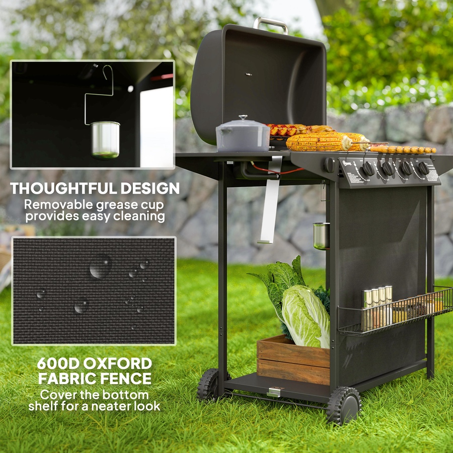Image 993191_ALTMORE7.jpg, Product 993-191 / Price $279.99, Outsunny 4+1 Burner Propane Gas BBQ Grill, Portable Gas Grill, Black from Outsunny on TSC.ca's department