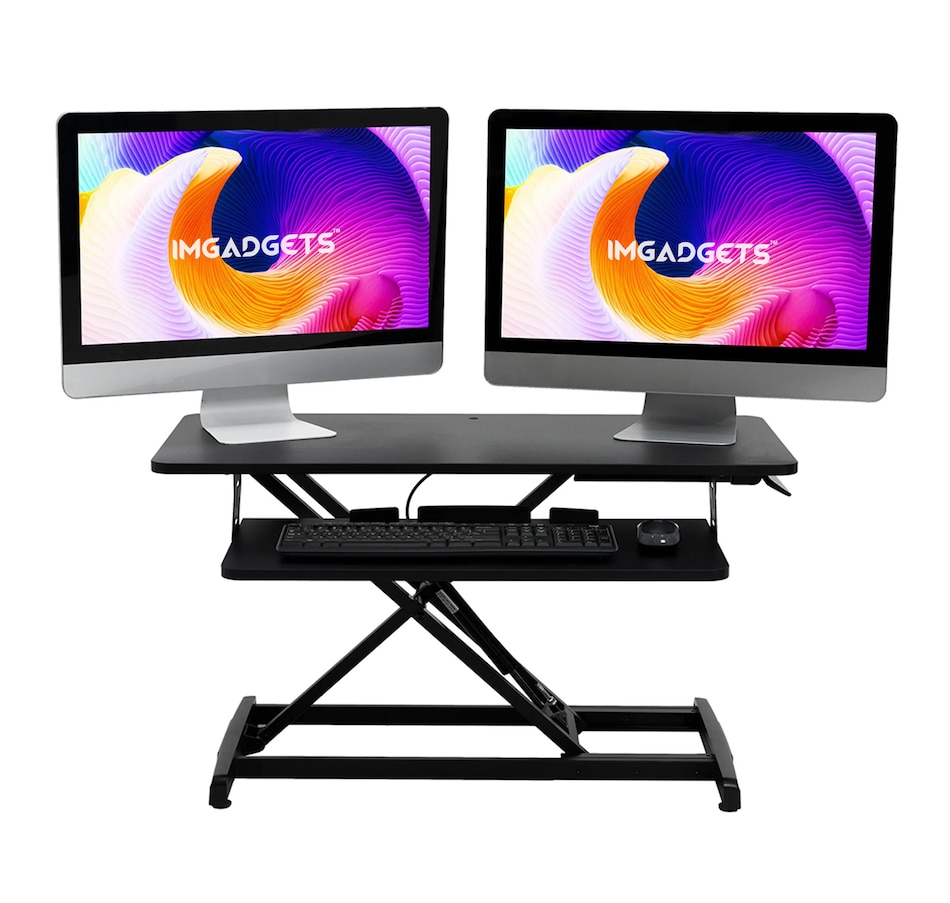 Image 993209_ALTMORE10.jpg, Product 993-209 / Price $129.99, Adjustable Sit-Stand Desk Riser | 33" Wide Surface | 35 lbs Capacity | Ergonomic Height Range (4.3"–19.3") | Removable Keyboard Tray | Non-Slip Base | Minimal Assembly | Wood & Metal Construction from IMGadgets on TSC.ca's Home & Garden department