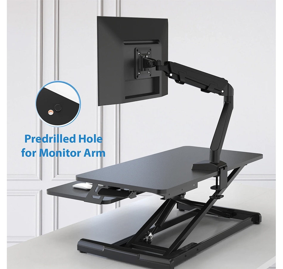 Image 993209_ALTMORE12.jpg, Product 993-209 / Price $129.99, Adjustable Sit-Stand Desk Riser | 33" Wide Surface | 35 lbs Capacity | Ergonomic Height Range (4.3"–19.3") | Removable Keyboard Tray | Non-Slip Base | Minimal Assembly | Wood & Metal Construction from IMGadgets on TSC.ca's Home & Garden department