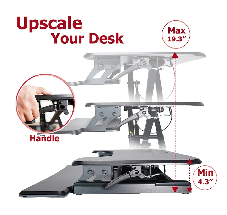 Image 993209_ALTMORE2.jpg, Product 993-209 / Price $129.99, Adjustable Sit-Stand Desk Riser | 33" Wide Surface | 35 lbs Capacity | Ergonomic Height Range (4.3"–19.3") | Removable Keyboard Tray | Non-Slip Base | Minimal Assembly | Wood & Metal Construction from IMGadgets on TSC.ca's Home & Garden department