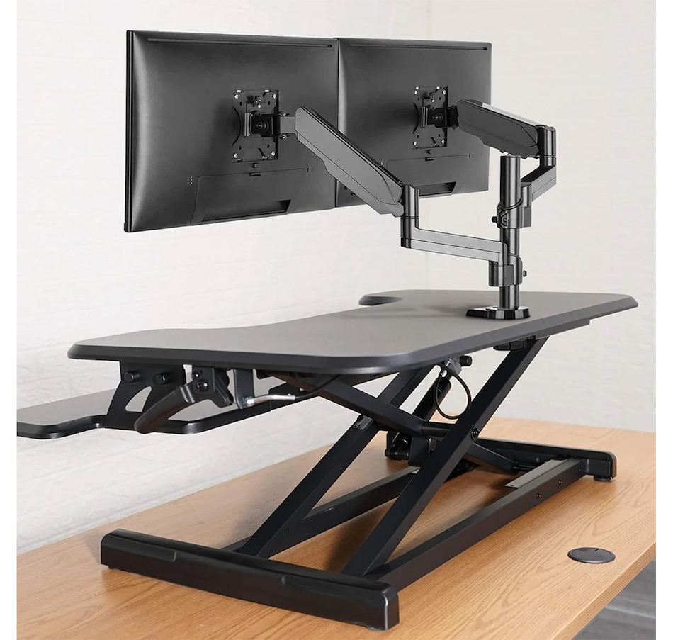 Image 993209_ALTMORE6.jpg, Product 993-209 / Price $129.99, Adjustable Sit-Stand Desk Riser | 33" Wide Surface | 35 lbs Capacity | Ergonomic Height Range (4.3"–19.3") | Removable Keyboard Tray | Non-Slip Base | Minimal Assembly | Wood & Metal Construction from IMGadgets on TSC.ca's Home & Garden department