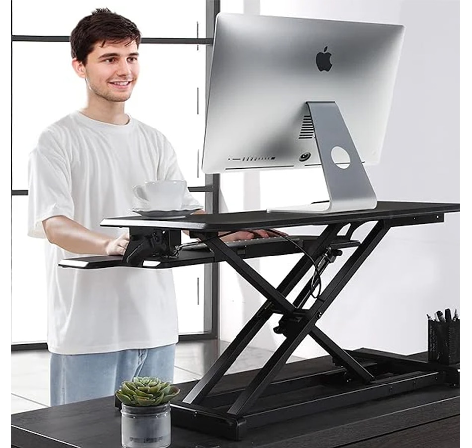 Image 993209_ALTMORE7.jpg, Product 993-209 / Price $129.99, Adjustable Sit-Stand Desk Riser | 33" Wide Surface | 35 lbs Capacity | Ergonomic Height Range (4.3"–19.3") | Removable Keyboard Tray | Non-Slip Base | Minimal Assembly | Wood & Metal Construction from IMGadgets on TSC.ca's Home & Garden department