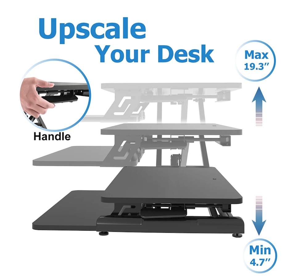 Image 993209_ALTMORE8.jpg, Product 993-209 / Price $129.99, Adjustable Sit-Stand Desk Riser | 33" Wide Surface | 35 lbs Capacity | Ergonomic Height Range (4.3"–19.3") | Removable Keyboard Tray | Non-Slip Base | Minimal Assembly | Wood & Metal Construction from IMGadgets on TSC.ca's Home & Garden department