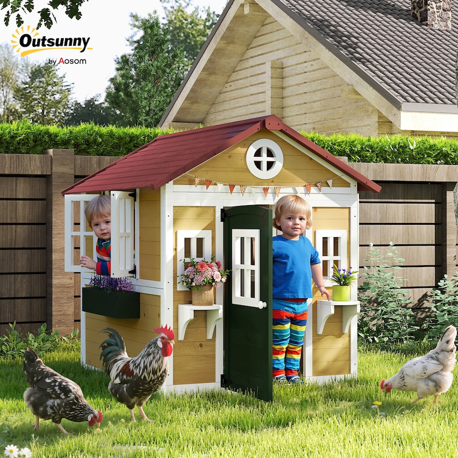 Image 993212_ALTMORE10.jpg, Product 993-212 / Price $309.99, Outsunny Playhouse for Kids, Outdoor Wooden Playhouse for Backyard, Beige from Outsunny on TSC.ca's Home & Garden department